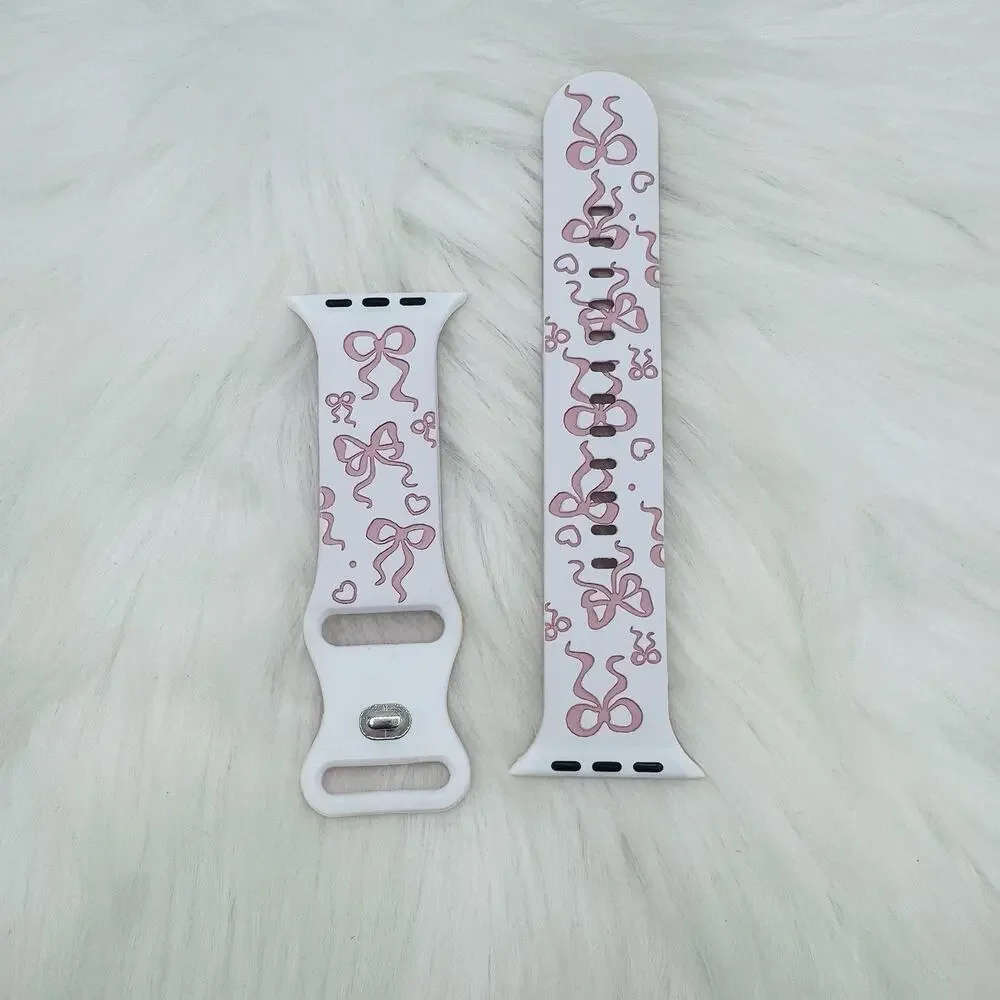 Pink Bow Design Apple Watch Bands in white pink 38mm 40mm 41mm